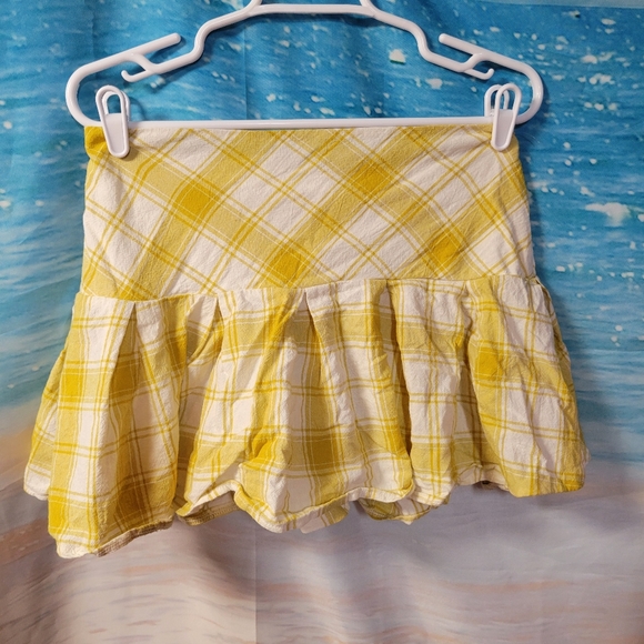 ROMANTICS SIZE‎ LARGE YELLOW PLAID SEXY MICRO MINI SKIRT - Picture 1 of 3